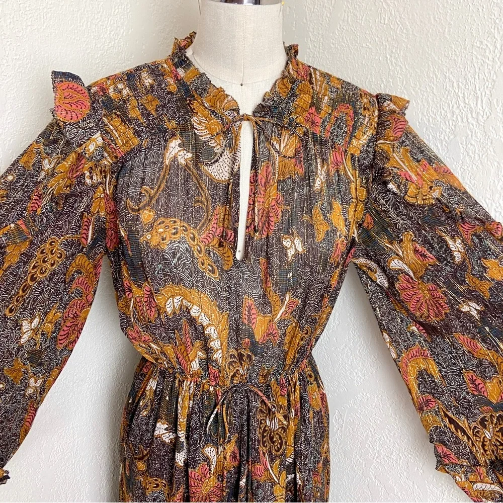 $650 Ulla Johnson RARE! Paola Silk Lurex Midi Dress - Picture 9 of 15